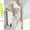 Elegant Summer Dress 2022  Hepburn Style Bat Sleeve Bind Waist Midi French Dresses Runway Office Lady