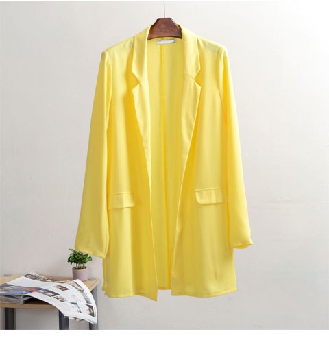 Elegant Summer SunScreen Thin Yellow Blazers Women 2022 Suit Style Outerwear For Woman Long Sleeve Loose Chiffon Womens Suits