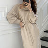 Elegant Sweater Dress Female Casual Loose Turtleneck Solid Pullover Sash Tie Up Robe Femme Autumn Winter Party Dress