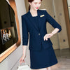 Elegant Thick Office Ladies Blazer Jacket and Skirt Suit Green Navy Women Formal Business Work Wear Two Piece Set for Winter