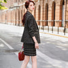 Elegant Thick Skirt Suits Women Girl Casual Black White Plaid Two Piece Set Female Long Sleeve Blazer With Real Pocket skirts