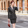 Elegant Thick Skirt Suits Women Girl Casual Black White Plaid Two Piece Set Female Long Sleeve Blazer With Real Pocket skirts