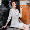 Elegant Thick Skirt Suits Women Girl Casual Black White Plaid Two Piece Set Female Long Sleeve Blazer With Real Pocket