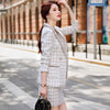 Elegant Thick Skirt Suits Women Girl Casual Black White Plaid Two Piece Set Female Long Sleeve Blazer With Real Pocket skirts