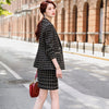 Elegant Thick Skirt Suits Women Girl Casual Black White Plaid Two Piece Set Female Long Sleeve Blazer With Real Pocket