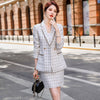 Elegant Thick Skirt Suits Women Girl Casual Black White Plaid Two Piece Set Female Long Sleeve Blazer With Real Pocket