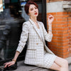 Elegant Thick Skirt Suits Women Girl Casual Black White Plaid Two Piece Set Female Long Sleeve Blazer With Real Pocket skirts