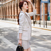 Elegant Thick Skirt Suits Women Girl Casual Black White Plaid Two Piece Set Female Long Sleeve Blazer With Real Pocket