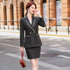 Elegant Thick Skirt Suits Women Girl Casual Black White Plaid Two Piece Set Female Long Sleeve Blazer With Real Pocket