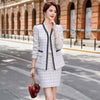 Elegant Thick V-Neck Blazer and Skirt Suit Women Girl Set with Real Pocket Casual Black White Plaid Two Piece Clothes skirts