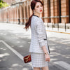 Elegant Thick V-Neck Blazer and Skirt Suit Women Girl Set with Real Pocket Casual Black White Plaid Two Piece Clothes skirts