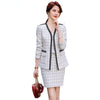 Elegant Thick V-Neck Blazer and Skirt Suit Women Girl Set with Real Pocket Casual Black White Plaid Two Piece Clothes skirts