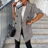 Elegant Turn-down Collar Button Loose Jackets Women Casual Long Sleeve Suits Blazers Office Commute Plaid Print Outwear