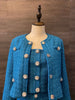 Elegant Turquois Chain Diamond Button Tweed Blazer/Tank Tops/Mini Skirt Sets Office Knit Woven Cropped Boxy Jacket Suit Cardigan