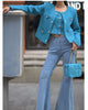 Elegant Turquois Chain Diamond Button Tweed Blazer/Tank Tops/Mini Skirt Sets Office Knit Woven Cropped Boxy Jacket Suit Cardigan