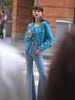 Elegant Turquois Chain Diamond Button Tweed Blazer/Tank Tops/Mini Skirt Sets Office Knit Woven Cropped Boxy Jacket Suit Cardigan