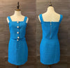 Elegant Turquois Chain Diamond Button Tweed Blazer/Tank Tops/Mini Skirt Sets Office Knit Woven Cropped Boxy Jacket Suit Cardigan