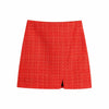 Elegant Tweed Red Women Skirt Suit 2023 Spring Fall Office Lady Single Breasted Blazer Jacket Print Lining Mini Skirts Outerwear