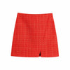 Elegant Tweed Red Women Skirt Suit 2023 Spring Fall Office Lady Single Breasted Blazer Jacket Print Lining Mini Skirts Outerwear