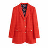 Elegant Tweed Red Women Skirt Suit 2023 Spring Fall Office Lady Single Breasted Blazer Jacket Print Lining Mini Skirts Outerwear