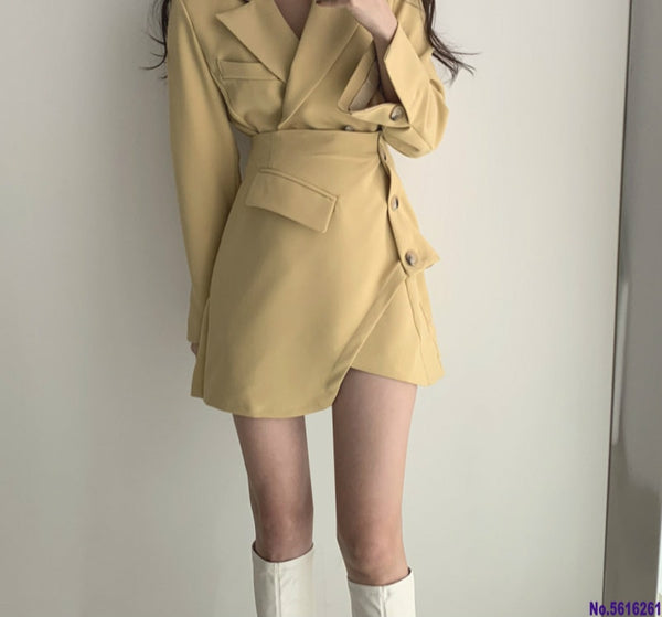Elegant Two-pieces Set Women Skirt Suit Short Jacket & Irregular Skirt Chic Button Up Female Blazer Sets Women Blazer Suit 2023