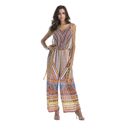 Elegant V Neck Wide Leg Jumpsuit Romper Women Summer Sexy Backless Sleeveless Playsuit Loose Boho Overalls Beach Party Jumpsuit