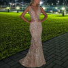 Elegant V-neck Long Dress Sleevelesss V-neck Beaded Sequin Slim Evening Banquet Dress Women Sliver Party Bodycon Maxi Dress