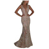 Elegant V-neck Long Dress Sleevelesss V-neck Beaded Sequin Slim Evening Banquet Dress Women Sliver Party Bodycon Maxi Dress