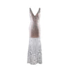 Elegant V-neck Long Dress Sleevelesss V-neck Beaded Sequin Slim Evening Banquet Dress Women Sliver Party Bodycon Maxi Dress