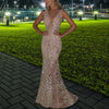 Elegant V-neck Long Dress Sleevelesss V-neck Beaded Sequin Slim Evening Banquet Dress Women Sliver Party Bodycon Maxi Dress