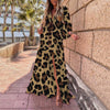 Elegant V-neck Long Sleeve Women's 2023 Spring Autumn Maxi Dress Bandage Flowers Leopard Printing Sexy Split Fork Dress Vestido