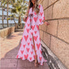 Elegant V-neck Long Sleeve Women's 2023 Spring Autumn Maxi Dress Bandage Flowers Leopard Printing Sexy Split Fork Dress Vestido