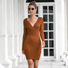 Elegant V neck Sweater Wrap Mini Dress Women Fall Winter 2022 Long Sleeve Knitted bodycon Red Black White Ladies Dresses C419