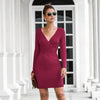 Elegant V neck Sweater Wrap Mini Dress Women Fall Winter 2022 Long Sleeve Knitted bodycon Red Black White Ladies Dresses C419
