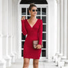Elegant V neck Sweater Wrap Mini Dress Women Fall Winter 2022 Long Sleeve Knitted bodycon Red Black White Ladies Dresses C419