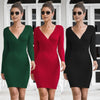 Elegant V neck Sweater Wrap Mini Dress Women Fall Winter 2022 Long Sleeve Knitted bodycon Red Black White Ladies Dresses C419