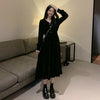 Elegant Vintage Dress Women Long Sleeve Solid Black Party Dress Female V-Neck Lace Midi Gothic Dress Autumn 2022 Office Lady