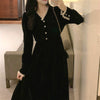 Elegant Vintage Dress Women Long Sleeve Solid Black Party Dress Female V-Neck Lace Midi Gothic Dress Autumn 2022 Office Lady