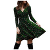 Elegant Vintage Floral Print Swing Midi Dress Women Retro High Waist Draped Long Sleeve Femal Dresses  Party Dating Dress