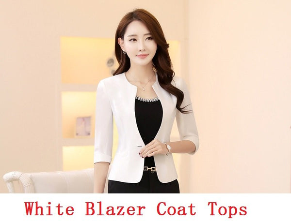 Elegant White Spring Summer Half Sleeve Formal Blazers Women Jackets Coat Blaser Ladies Office Uniform Style Work Wear Clothes