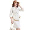 Elegant Winter Thick Ladies Ruffle Blazer and Skirt Suit of  Business Work Wear White Black Plaid Formal 2 Piece Set