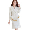 Elegant Winter Thick Ladies Ruffle Blazer and Skirt Suit of  Business Work Wear White Black Plaid Formal 2 Piece Set