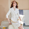 Elegant Winter Thick Ladies Ruffle Blazer and Skirt Suit of  Business Work Wear White Black Plaid Formal 2 Piece Set