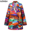 Elegant Women Blazer 2022 VONDA Vintage Lapel Collar Suit Blazer Sexy Long Sleeve Printed Casual Coats Female Veste Femme