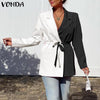 Elegant Women Blazer Outerwear VONDA 2023 Casual Long Sleeve Patchwork Blazer Femme Lapel Belted Office Formal Suit Coat Femme