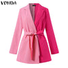 Elegant Women Blazer Outerwear VONDA 2023 Casual Long Sleeve Patchwork Blazer Femme Lapel Belted Office Formal Suit Coat Femme