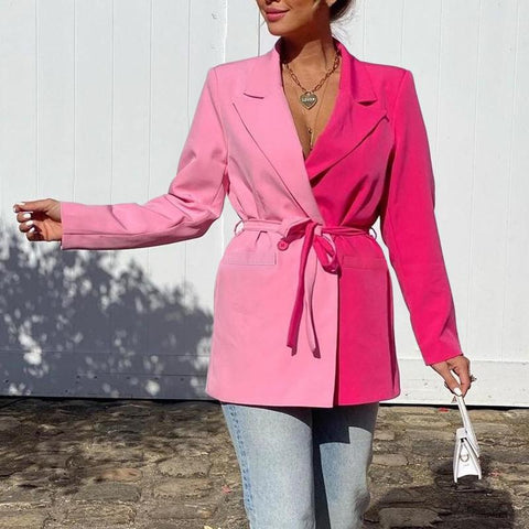 Elegant Women Blazer Outerwear VONDA 2023 Casual Long Sleeve Patchwork Blazer Femme Lapel Belted Office Formal Suit Coat Femme