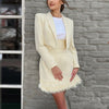 Elegant Women Blazer Skirts Two Piece Set Woman Office Commute Solid Long-sleeved Crop Blazer + Feather Suit Skirt Matching Sets