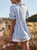 Elegant Women Blouse Shirts Summer V Neck Loose T-shirt Short Sleeve Vintage Polka Dot Tops Female Solid Patchwork Shirt