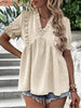 Elegant Women Blouse Shirts Summer V Neck Loose T-shirt Short Sleeve Vintage Polka Dot Tops Female Solid Patchwork Shirt